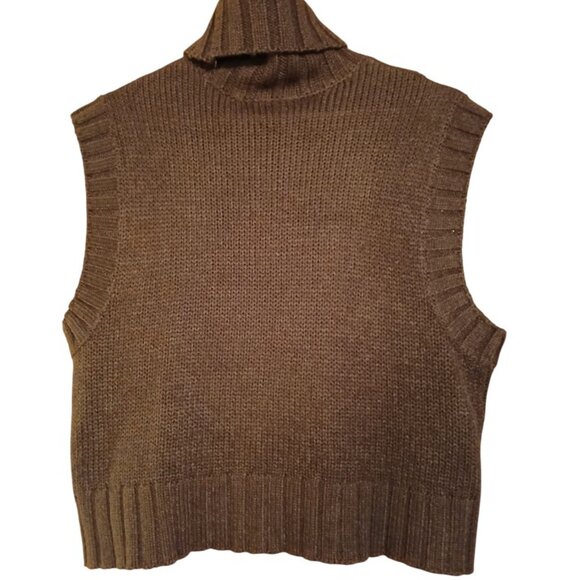 H & M (Divided) Brown Chunky Cable Knit Turtleneck Sleeveless Sweater - Picture 5 of 8